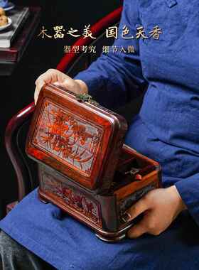 大红玫瑰木首饰盒红木手珠宝收纳盒实木古董首饰盒精致化妆盒高端