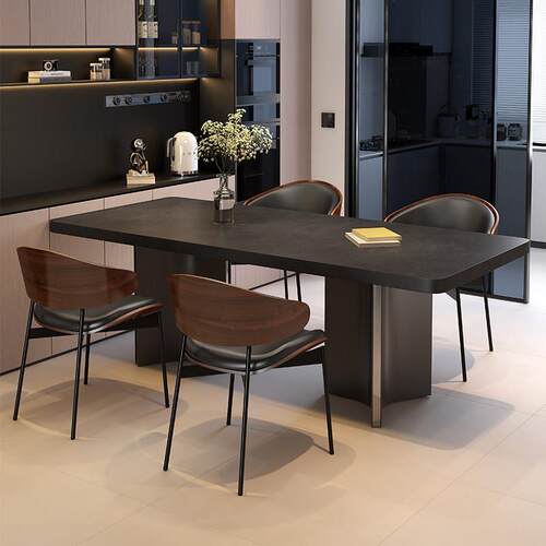 国补意式极简小户型长方形家用客厅现代简约岩板餐桌轻奢餐椅组合 - 图1