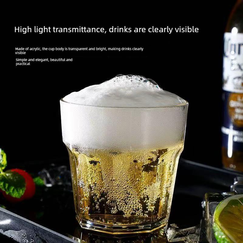 亚克力塑料啤酒杯KTV酒吧家用餐厅杯子PC防摔加厚酒杯透明八角杯 - 图2