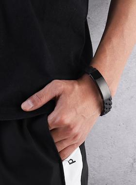 欧美流行潮流饰品 硅胶运动男士手环 简约激光刻字不锈钢手链