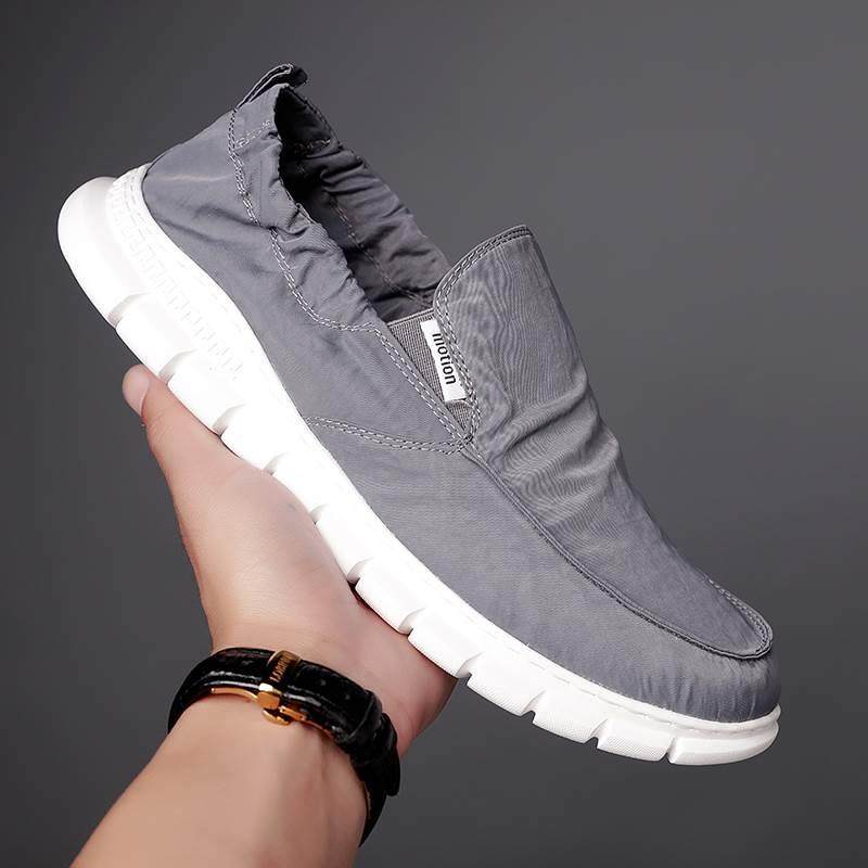 2025春季新款帆布鞋男男士一脚蹬懒人休闲 鞋子透气工作老北京布 - 图1