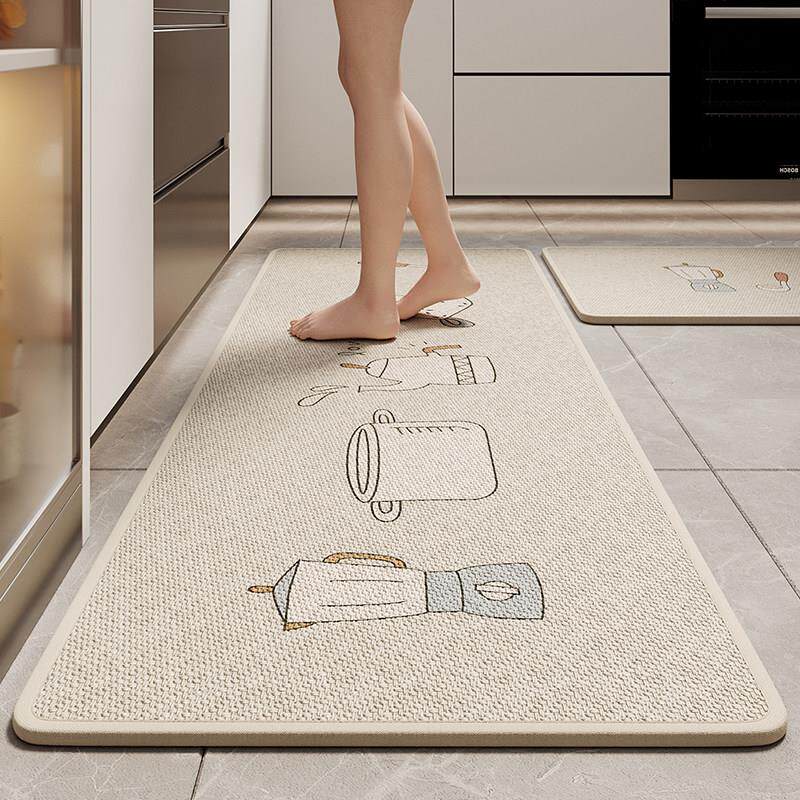 Kitchen floor mat, absorbent foot mat, stain-resistant, no-wash, wipeable, anti-slip, anti-fall mat, powder room doorway, soft pad, wear-resistant carpet