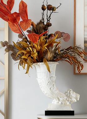 新中式仿玉石狮子雕塑花器样板房酒店办公室桌面客厅装饰花瓶摆件