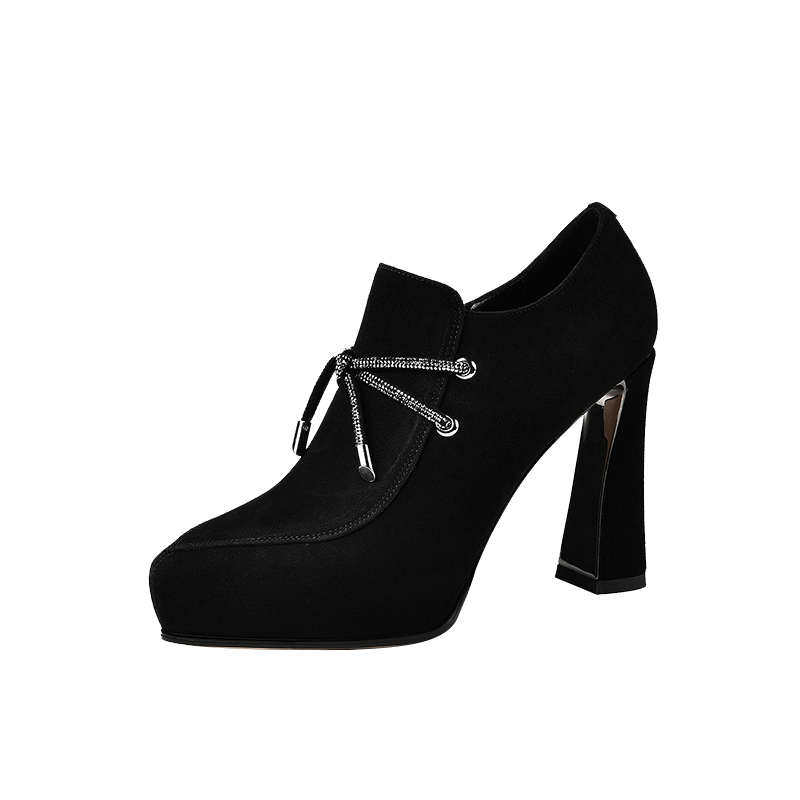 黑色单鞋女2025春季新款气质磨砂深口尖头粗跟防水台厚底高跟鞋,淘宝优惠券,粉丝福利购,淘宝优惠卷