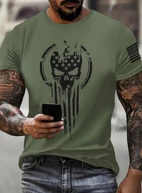 海外仓TEMU跨境Skull Pattern Men s Muscle Shirt Summer