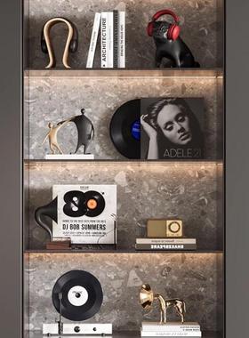 高级感小众艺术装饰品客厅轻奢摆饰开放格酒柜音乐主题饰品