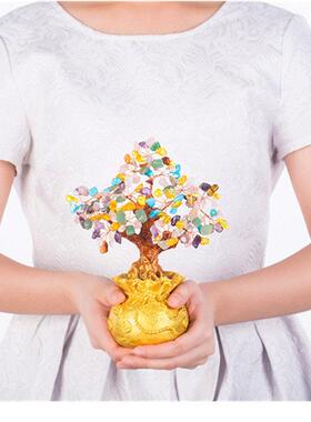 摇钱树电视柜名旺招财树黄水晶创意装饰品客厅电视柜摆件招财树