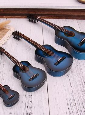 吉他模型礼物生日创意道具男孩人工微型蓝色迷你吉他模型饰品