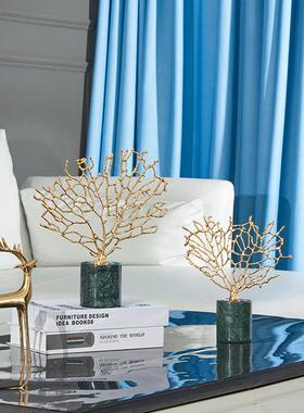 新款直销北欧轻奢金属家居装饰工艺品客厅金色珊瑚高级感装饰品摆