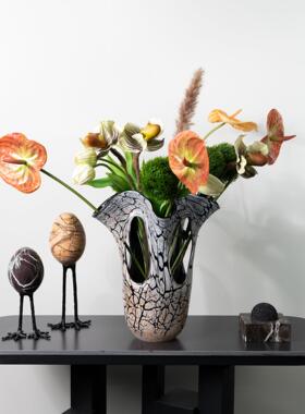 中古风不规则镂空裂变琉璃花瓶酒店样板间创意艺术家居装饰摆件