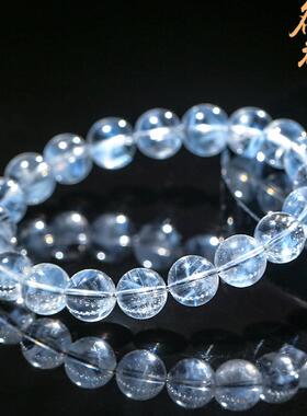 2026名都水晶 天然7A级蓝针手链 大颗粒蓝色发晶圆珠手串 厂家直