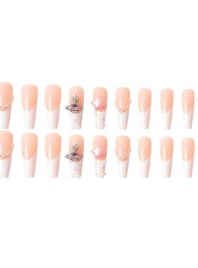24Pcs Press On Nails Wearable Fake Nails Pink Gradient Glitt
