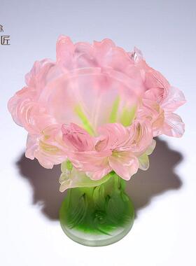 创意琉璃百合花瓶摆件水晶客厅工艺礼品摆饰搬家礼物乔迁新居礼品