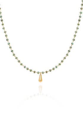 XL480 鲸雨饰品 复古小众米珠水滴吊坠项链锁骨链外贸代发 钛钢