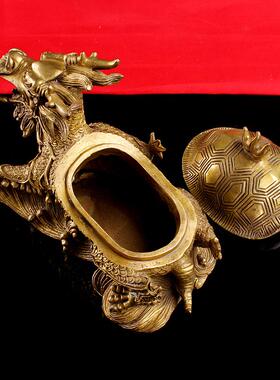 黄铜开盖龙龟摆件 金钱龙头龟烟灰缸 家居办公室金属工艺礼品