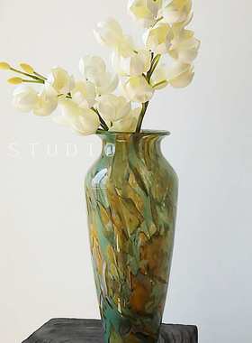 复古岩石肌理琉璃花瓶艺术高级轻奢水培百合插花客厅民宿家居摆件