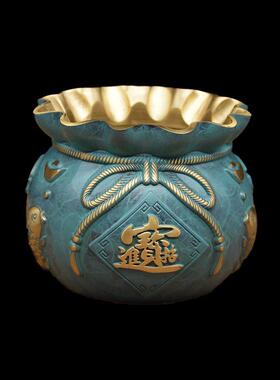 黄铜招财进宝福袋摆件压铸彩绘聚宝盆钱袋开业乔迁礼品客厅装饰品