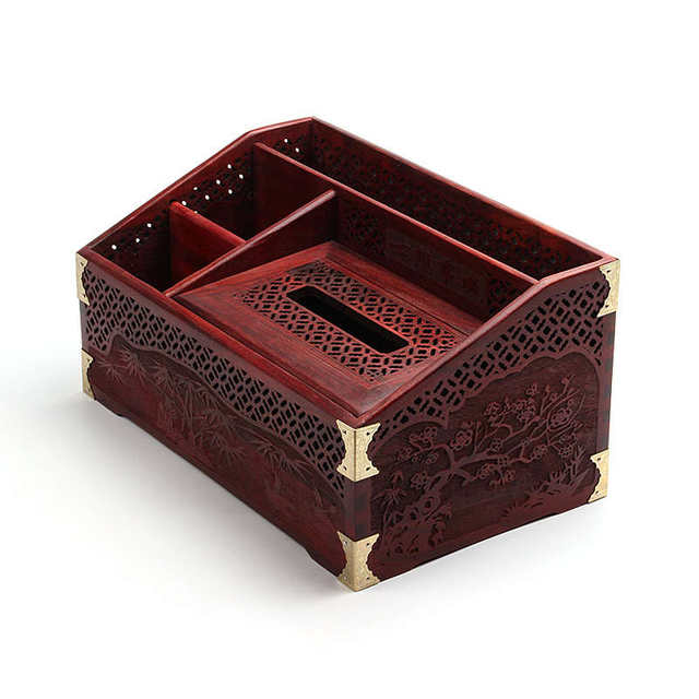 Solid wood multi-function tissue box blood sandalwood carving creative large-sized cardboard box living room coffee table remote control storage box