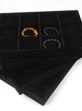 新款黑绒布珠宝首饰展示托盘戒指吊坠项链大中小空盘饰品看货托盘