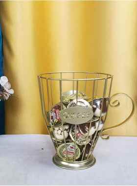 厂家直销铁线咖啡胶囊收纳筐直边杯形铁艺水果篮金色黑色家居摆件