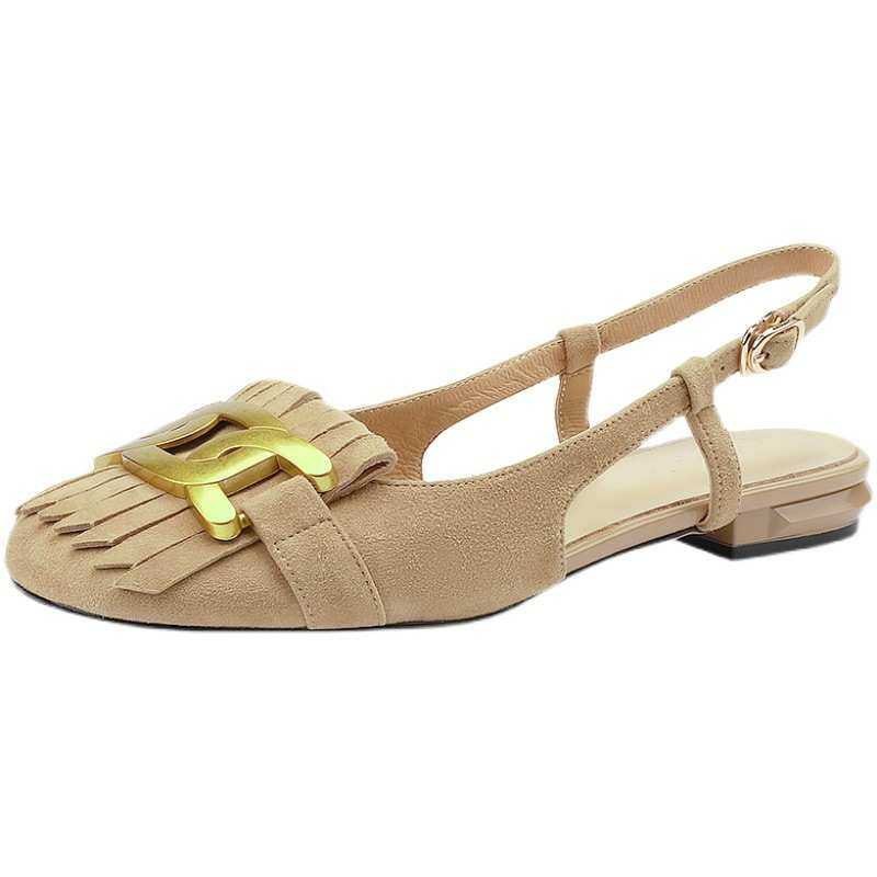 2022年新款夏季低跟方头流苏包头凉鞋女平底鞋时尚百搭软底,淘宝优惠券,粉丝福利购,淘宝优惠卷