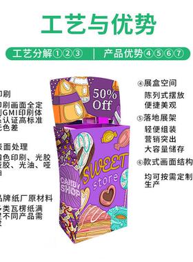 超市进口零食纸展示架薯片纸货架饮料果冻纸陈列架饼干落地纸展架