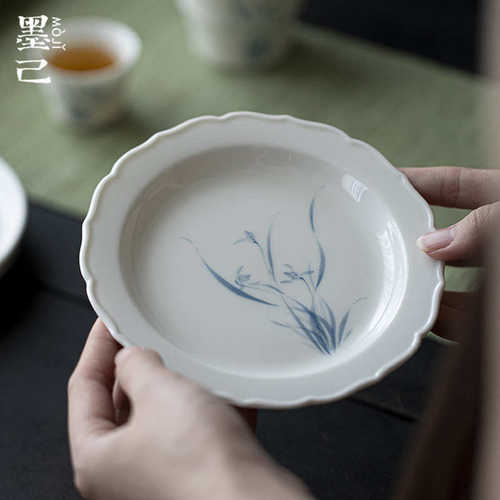 墨己手绘兰花花口壶承功夫茶具配件多用陶瓷盘干泡盘家用茶点盘 - 图3