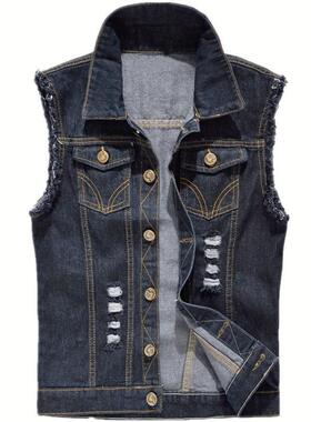 H 56265 Men's Denim Vest Sleeves Jacket 士牛仔马甲