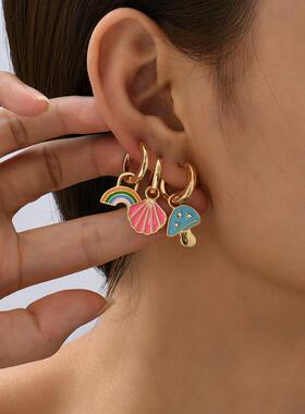 Boho Multicolor Round Piercing Huggie Earrings Set for Women