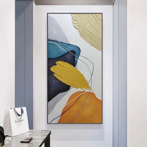 轻奢手绘油画玄关过道抽象装饰画现代简约高档艺术铝合金走廊壁画 - 图1