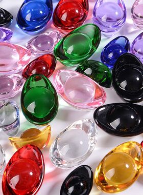 彩色水晶元宝七彩琉璃元宝工艺品大小金元宝摆件装饰品彩色小元宝