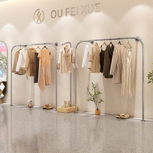 网红服装店实木货架落地女装店上墙展示架不锈钢落地挂衣架陈列架 - 图2