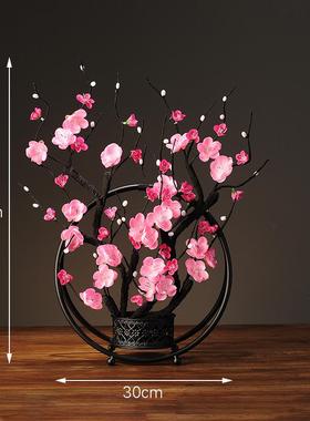高档新中式仿真梅摆件铁艺软装饰品花禅意客玄厅书办公室关房创意