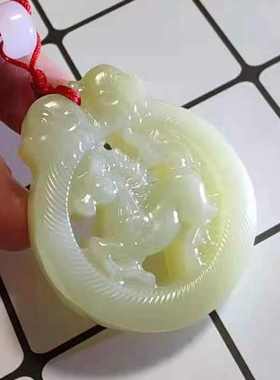天然冰种青白玉马到成功玉牌玉吊坠阿富汗玉牌一马当先玉牌玉挂件