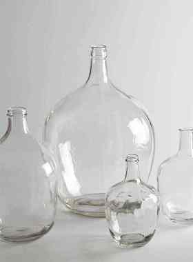 细口小口大肚玻璃花瓶 吊钟马醉木插花水培落地大号花器 简略透明