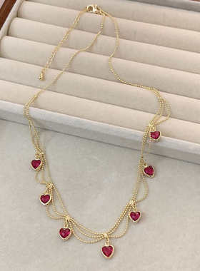 法式复古宫廷风超仙爱心绿水晶锆石锁骨链女设计感轻奢冷淡风项链