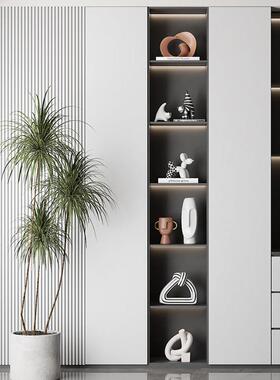 抽象艺术电视墙奶咖色雕塑摆件酒柜样板房间侘寂风装饰品组合套装