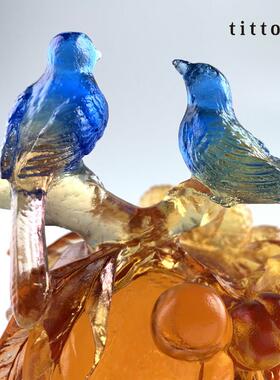 tittot琉园中式琉璃摆件工艺礼品摆饰客厅玄关水晶装饰高升乔迁结