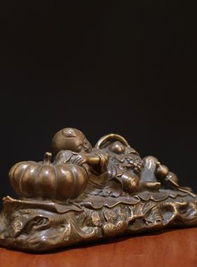 品古紫铜五谷丰登高忱无忧桌复面老摆件古玩铜KUN器物件家居装饰