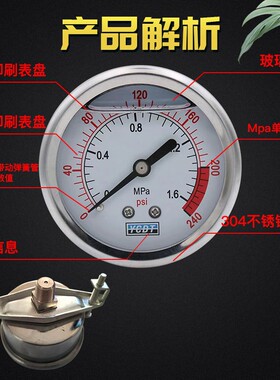 净水机压力表水压表家用商用净水器配件自来水16KG测水压0-1.6MPa