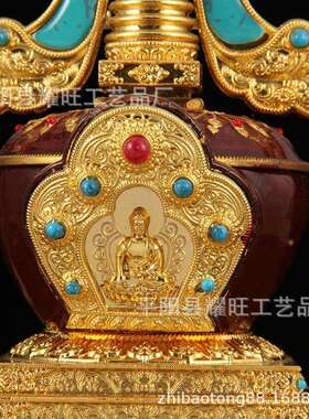 舍利塔塔装藏舍利子嘎乌盒高17厘米锌铜合金鎏金藏式摆件菩提塔