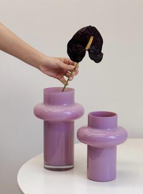 法式紫色玻璃花瓶客厅插花花器摆件复古轻奢家居装饰品小众高级感