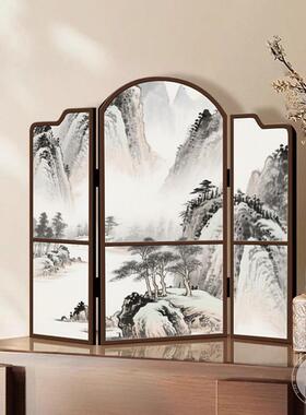 新中式创意小屏风摆台餐柜摆画 画覆古客厅茶几装饰茶室酒店装饰