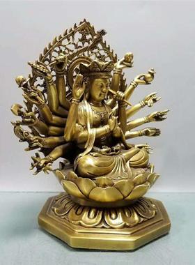 黄铜千手观音菩萨佛像摆件密宗千手观音准提佛母铜莲花观世音