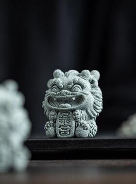 国潮风青砂石开 运暴富兽瑞兽麒麟可爱摆件鱼缸造景园艺盆栽装饰
