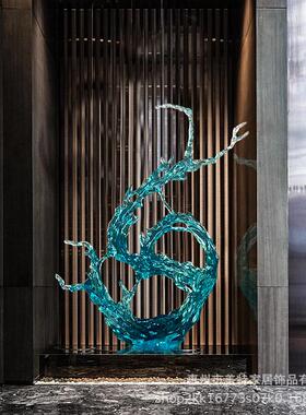 现代轻奢玄关摆件浪花透明雕塑酒店客厅售楼处大型落地装饰艺术品