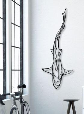 跨境铁艺壁饰墙面装饰鲨鱼挂件极简主义墙壁艺术客厅墙上金属挂饰