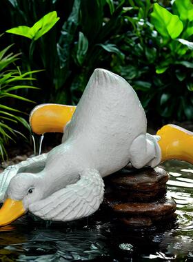 别墅阳台花园布置装饰庭院三不鸭子景观造景庭院装饰水景鱼池树脂