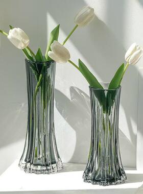 轻奢玻璃花透明插花水培养客厅卧室柜台装饰级感摆件树根条纹