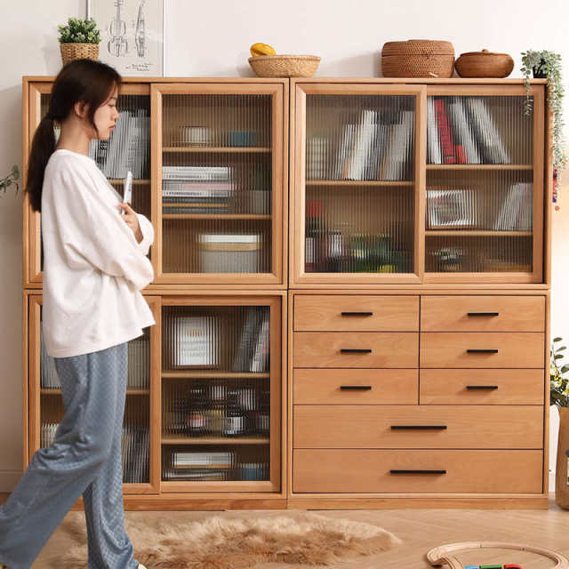Full solid wood chest of cabinets simple modern wall storage cabinet beech wood Japanese style drawer cabinet TV cabinet end bed storage cabinet